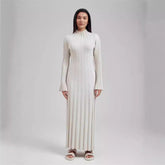Knitted Dress Casual Waist Tight round Neck Large Pit High Collar Slimming Knitted Maxi Dress for